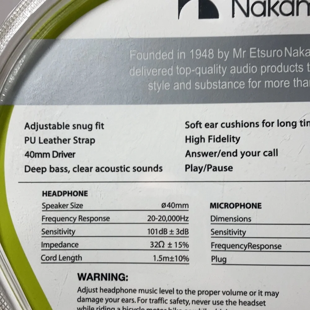 Nakamichi Amplified Stereo Headphones Wired Mic Remote Green Adjustable NWT - Picture 16 of 16